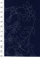 Sashiko Pre-printed Panel - HM-55 - Floral BOUQUET - Sashiko Pre-printed Panel - Dark Navy-Indigo