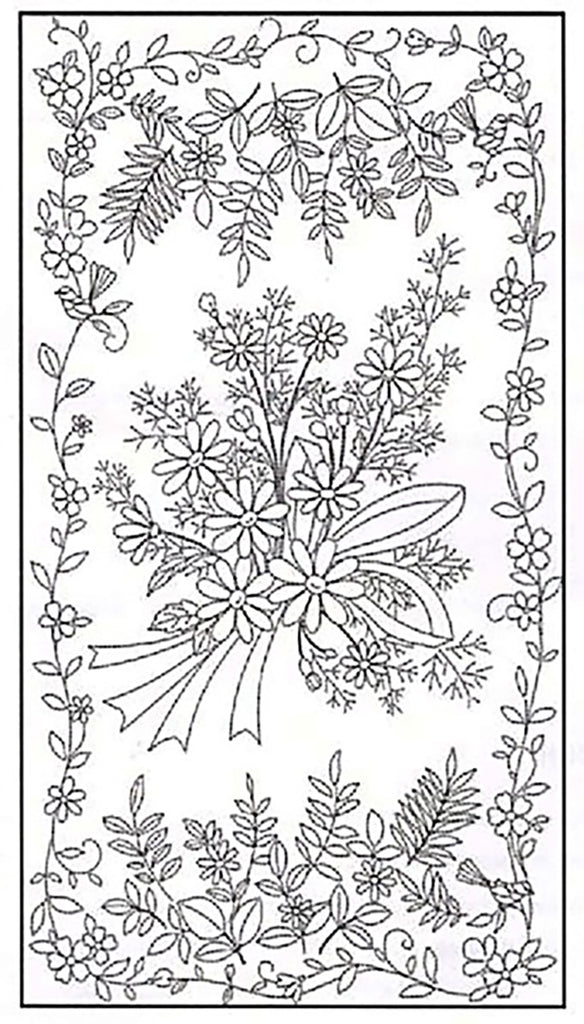 Sashiko Pre-printed Panel - HM-55 - Floral BOUQUET - Sashiko Pre-printed Panel - Dark Navy-Indigo