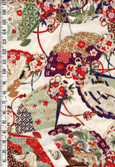 *Quilt Gate - Floral Fans, Bouquets & Cranes - HR3340-12A - Cream - By the Half Yard