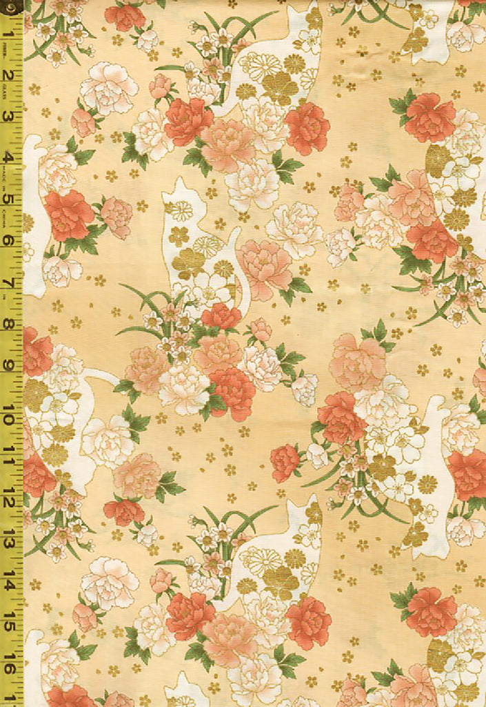 *Quilt Gate - Cats, Peonies & Blossoms - HR3430-11A - Light Peach