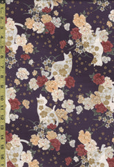 Quilt Gate - Cats, Peonies & Small Floating Blossoms - HR3430-11C - Purple - By the Half Yard