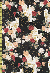 *Quilt Gate - Cats, Peonies & Small Floating Blossoms - HR3430-11F - Black