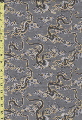 SALE - Quilt Gate - Hyakka Ryoran - Dragons & Clouds - HR3440-12B - Gray - 1/4 yard