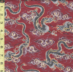 SALE- Quilt Gate - Hyakka Ryoran - Dragons & Clouds - HR3440-12C - Maroon - ON SALE - SAVE 50% - By the Yard