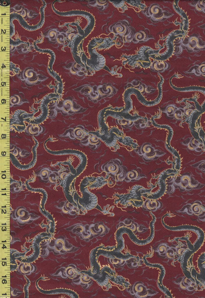 SALE- Quilt Gate - Hyakka Ryoran - Dragons & Clouds - HR3440-12C - Maroon - ON SALE - SAVE 50% - By the Yard