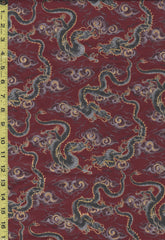 SALE- Quilt Gate - Hyakka Ryoran - Dragons & Clouds - HR3440-12C - Maroon - ON SALE - SAVE 50% - By the Yard
