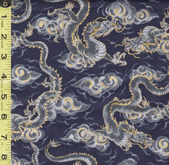 Quilt Gate - Hyakka Ryoran - Dragons & Clouds - HR3440-12D - Navy - ON SALE - SAVE 20% - By the Half Yard