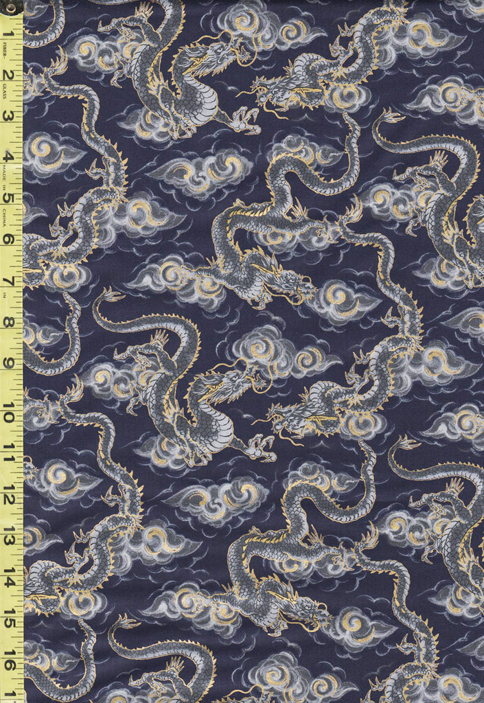 Quilt Gate - Hyakka Ryoran - Dragons & Clouds - HR3440-12D - Navy - ON SALE - SAVE 20% - By the Half Yard