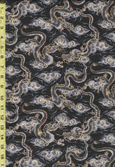 SALE - Quilt Gate - Hyakka Ryoran - Dragons & Clouds - HR3440-12E - Black - SAVE 50% - By the Yard