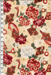 *Quilt Gate - Auspicious Collection - Floating Peonies & Floral Fans - HR3460-11A - Light Tan - By the Half Yard