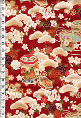 *Quilt Gate - Auspicious Collection - Floral Gift Boxes, Peonies, Pines & Cherry Blossoms - HR3460-12D - Red - By the Half Yard