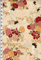 *Quilt Gate - Auspicious Collection - Flying Cranes & Floral Blossoms - HR3460-13A - Cream - By the Half Yard