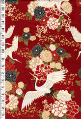*Quilt Gate - Auspicious Collection - Flying Cranes & Floral Blossoms - HR3460-13D - Red - By the Half Yard