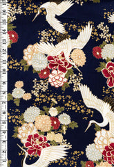 *Quilt Gate - Auspicious Collection - Flying Cranes & Floral Blossoms - HR3460-13E - Navy - By the Half Yard