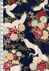 *Quilt Gate - Auspicious Collection - Flying Cranes & Floral Blossoms - HR3460-13E - Navy - By the Half Yard