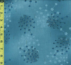 Japanese - Handworks Small Teal Floral Clusters - Cotton-Linen - CL10447S-E - Teal Blue - Last 2 1/2 Yards