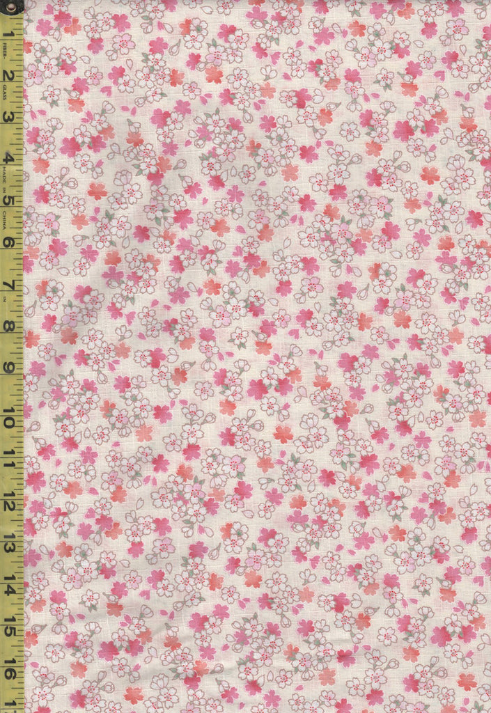 *Japanese - Hokkoh Tiny Colorful Cherry Blossoms - Dobby Weave - 1023-1120-1A - Cream - Last 2 2/3 Yards