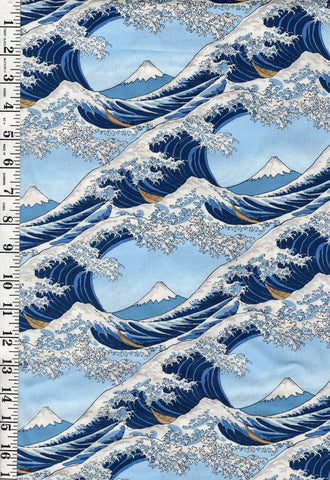 *Japanese - Asano Hokusai Waves & Mt. Fuji - A-2710-2B - Blue - Last 1 3/4 yards