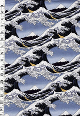 *Japanese - Asano Hokusai Great Waves & Mt. Fuji - A-2710-23D - Gray - By the Half Yard