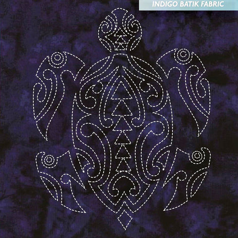 Sashiko - Pre-printed Sea Life Panel - Hawksbill Honu - Indigo