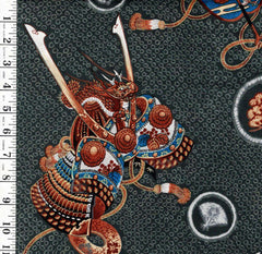 1025 - Juban - Dragon Helmut & Fans with Eagles- 29" Wide - Wool - Very Light Weight - Charcoal Gray - By the Yard