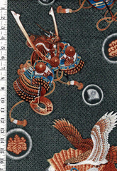 1025 - Juban - Dragon Helmut & Fans with Eagles- 29" Wide - Wool - Very Light Weight - Charcoal Gray - By the Yard