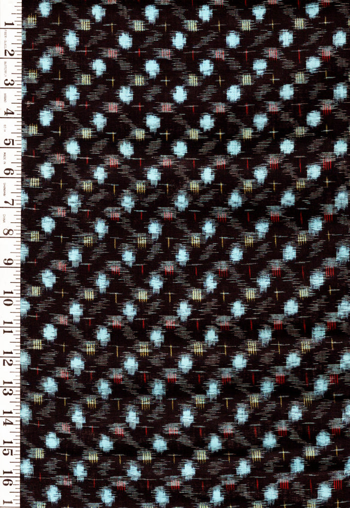 Japanese Kasuri - 14820 - Small Diagonal Patches with Red & Yellow Lines - By the Half Yard
