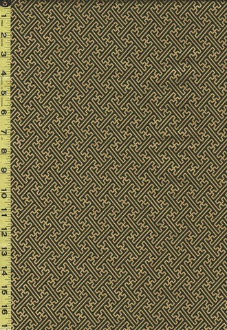 *Japanese - Hishiei Gold Metallic Key Maze (Saya-gata) - H-6833-4D - Olive Green