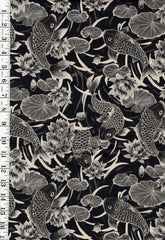 *Quilt Gate - Gosaiyuuboku Koi & Water Lilies - HR3490-11E - Black - By the Half Yard
