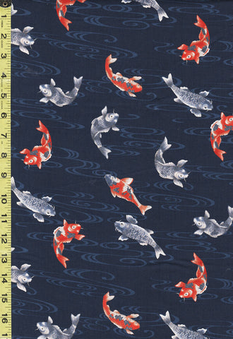*Japanese - Hishiei Colorful Koi - H-7107-3C - Navy - ON SALE - $5.00 BY THE YARD