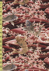 *Japanese - Naka Koi & Crested Waves - N-2700-11C - Maroon - By the Half Yard