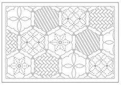 Sashiko Placemat Sampler - L-2013 - Floral Frame - Dark Navy