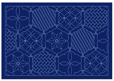 Sashiko Placemat Sampler - L-2013 - Floral Frame - Dark Navy