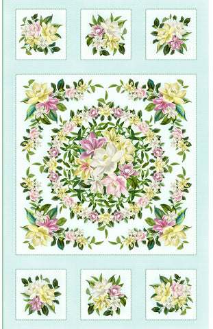 Tropical - Maywood Studios - Lanai Floral Panel - MASD10220-Q - Aqua - ON SALE