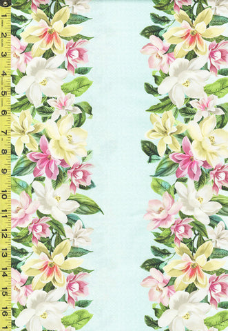 Tropical - Maywood Studios - Lanai Floral Border Stripe - MASD10221-Q - Aqua - ON SALE - $5.00 yard