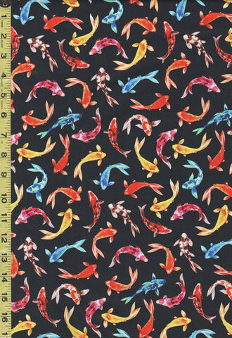 *Tropical - Small Colorful Koi - DCX10596 - Black - 30% OFF - ON SALE - BY THE YARD
