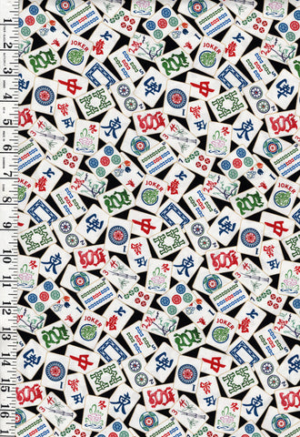 *Asian - Mahjong Tiles - FUN-CD2741 - Black - By the Half Yard - Last 1 2/3 Yards