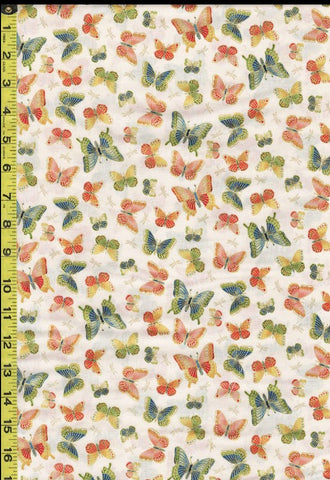 Asian - Michiko Small Colorful Butterflies - 2334-Q - Cream - Light Beige - By the Half Yard