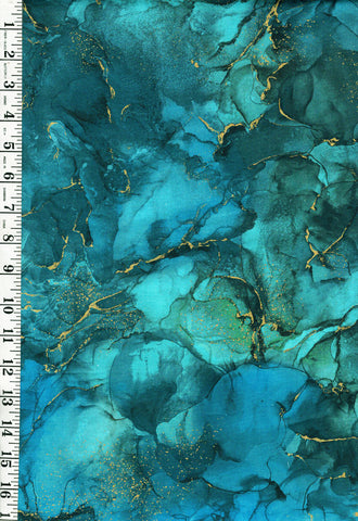 Fabric Art - Northcott Midas Touch - Abstract Gold Metallic Rockery - DM27630-68 - TEAL