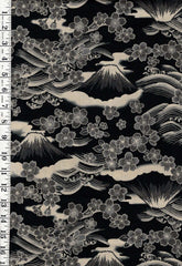 *Quilt Gate - Gosaiyuuboku Mt. Fuji & Cherry Blossoms - HR3490-13E - Black - By the Half Yard