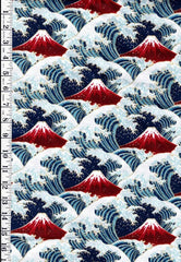 *Japanese - Cosmo Hokusai Crested Waves & Mt. Fuji - Dobby Weave - AP51903-C - NAVY - By the Half Yard