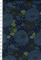 *Japanese - Cosmo Large Chrysanthemums - Dobby Weave - AP52904-1A - Navy - By the Half Yard