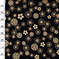 Japanese - Naka Floating Cherry Blossoms & Floral Medallions - B-1000- 20-A - Black - By the Half Yard