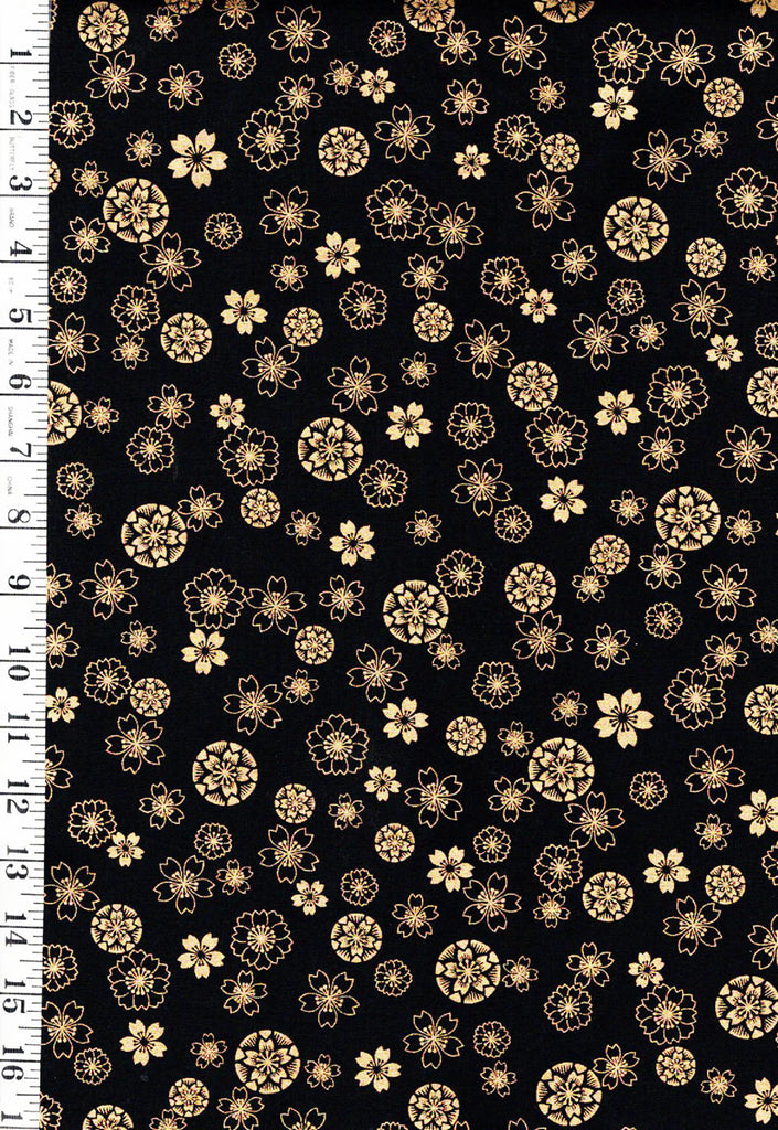 Japanese - Naka Floating Cherry Blossoms & Floral Medallions - B-1000- 20-A - Black - By the Half Yard