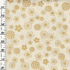 Japanese - Naka Floating Cherry Blossoms & Floral Medallions - B-1000- 20H - Cream - By the Half Yard