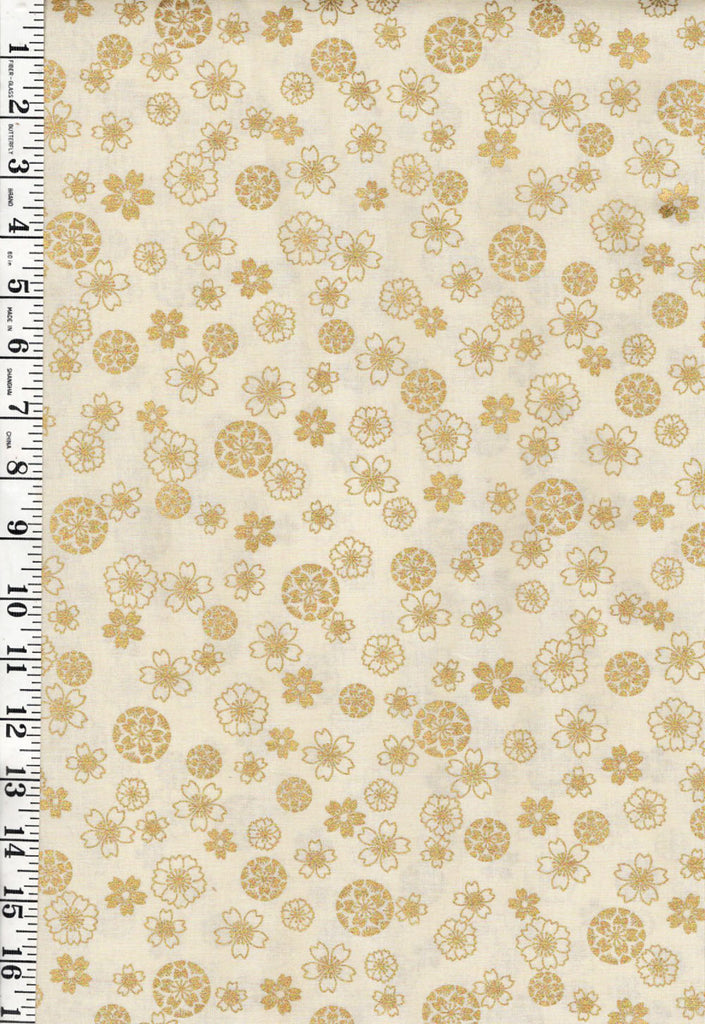Japanese - Naka Floating Cherry Blossoms & Floral Medallions - B-1000- 20H - Cream - By the Half Yard