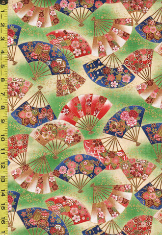 *Japanese - Naka Floating Japanese Floral Fans - N-1750-87H - Green