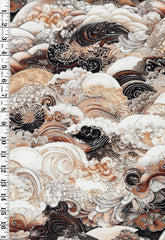 *Asian - Nami Stylized Crested Waves - WIDE BACK (108") - 5657 - Brown - By the Half Yard