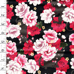 Quilt Gate - Neko Mini Cats & Peonies - HR3450-11E - BLACK - By the Half Yard