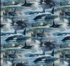 *Fabric Art - Northcott NATURESCAPES VOYAGE (Orcas) - Orcas & Waves - DP29117-48 - Blue-Multi - By the Half Yard
